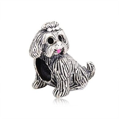 925 Sterling Silver Cute Yorkshire Terrier Dog Bead Charm