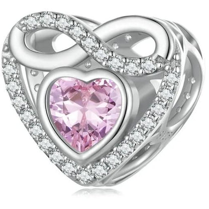 Pink CZ Infinity Heart Bead Charm