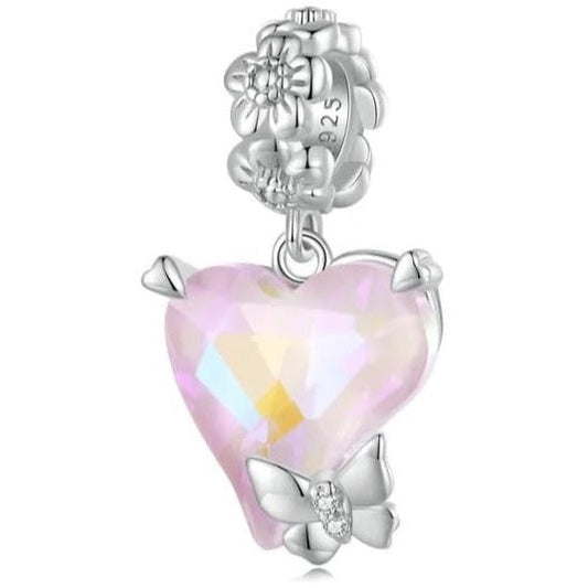 Pink Heart and Butterfly Dangle Charm