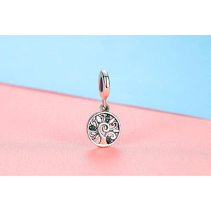 925 Sterling Silver Green CZ Tree of Life Dangle Charm
