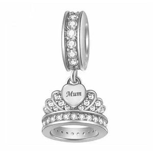 925 Sterling Silver Mum's Crown CZ Dangle Charm