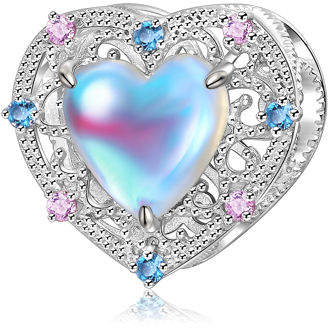 Blue And Pink Cz Heart Bead Charm