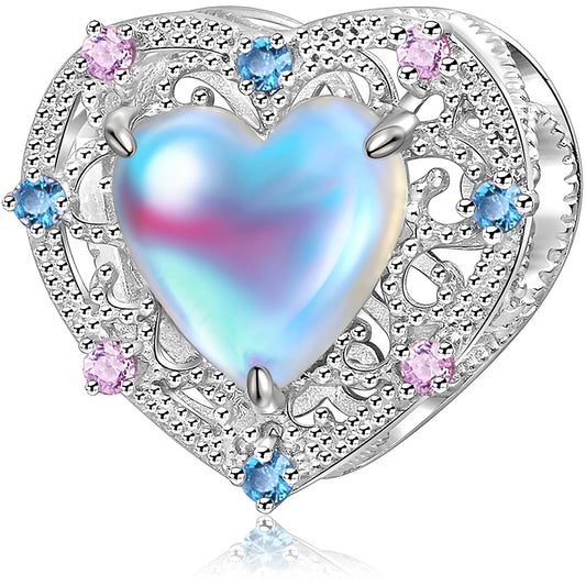 Blue And Pink Cz Heart Bead Charm