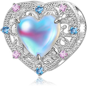 925 Sterling Silver Blue And Pink Cz Heart Bead Charm