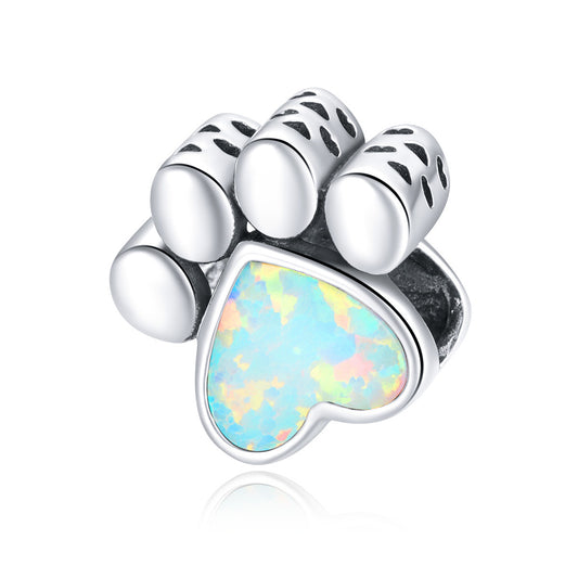 Paw Print Opal Stone Bead Charm
