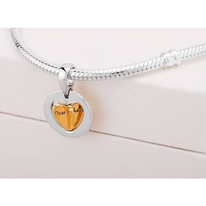 925 Sterling Silver Mom's Golden Heart Dangle Charm