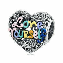 925 Sterling Silver Love Yourself Heart Bead Charm