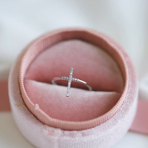 925 Sterling Silver Clear CZ Cross Ring