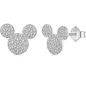 925 Sterling Silver CZ Mickey Mouse Stud Earrings