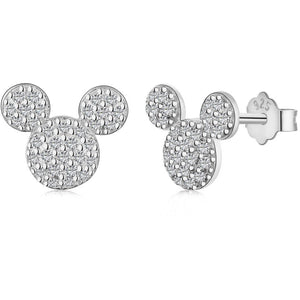 925 Sterling Silver CZ Mickey Mouse Stud Earrings