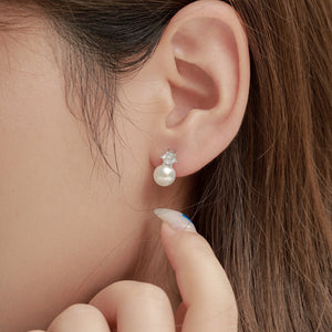 925 Sterling Silver Clear CZ Imitation Pearl Stud Earrings