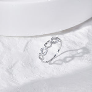 925 Sterling Silver Clear CZ Hearts Ring