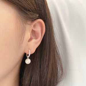 925 Sterling Silver Clear CZ Imitation Pearl Hoop Earrings