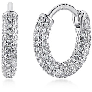 925 Sterling Silver Clear CZ Hoop Earrings
