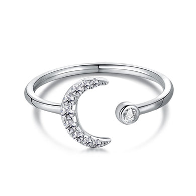 925 Sterling Silver Clear CZ Moon Open Ring