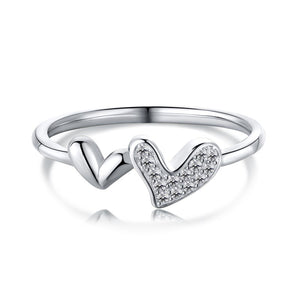 925 Sterling Silver Clear CZ Twin Heart Ring