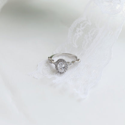 Clear CZ Oval Halo Ring