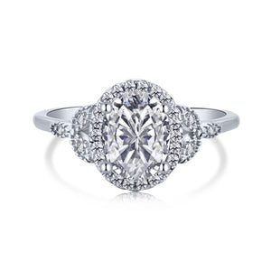 925 Sterling Silver Clear CZ Halo Oval  Ring