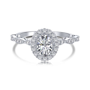 925 Sterling Silver Clear CZ Oval Halo Ring