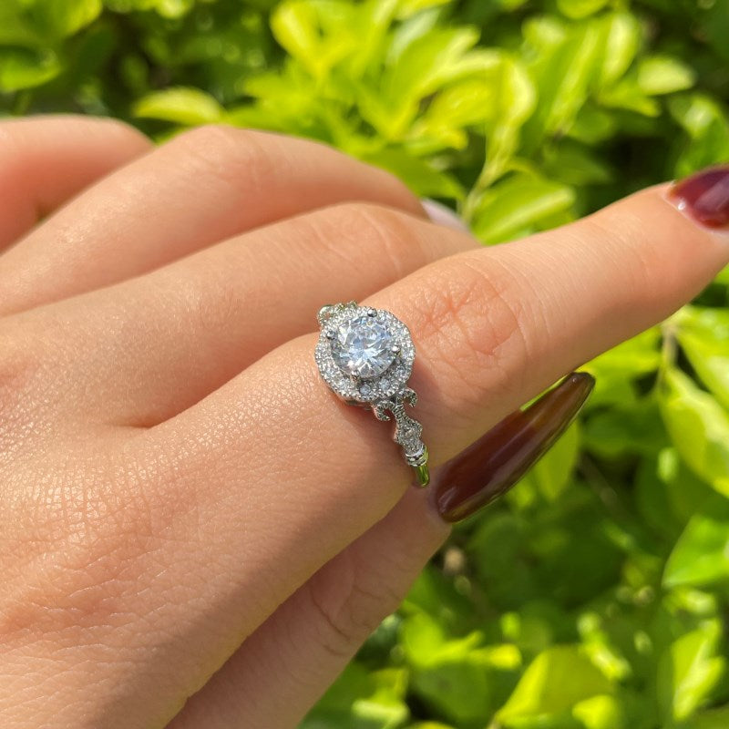 Clear CZ Halo Round Ring