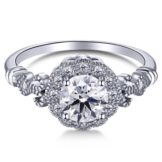 Clear CZ Halo Round Ring