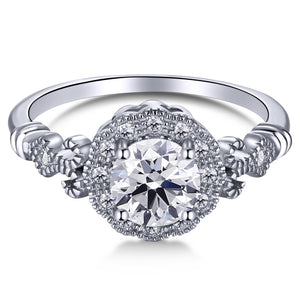 925 Sterling Silver Clear CZ Halo Round Ring