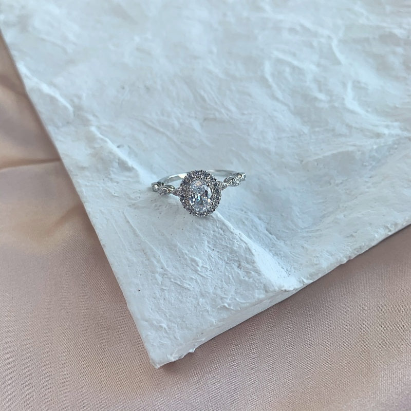 Clear CZ Oval Halo Ring