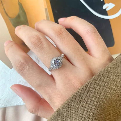 Clear CZ Halo Round Ring