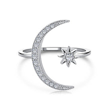 Load image into Gallery viewer, 925 Sterling Silver Moon and Star Adjustable Ring