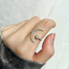 Load image into Gallery viewer, 925 Sterling Silver Moon and Star Adjustable Ring