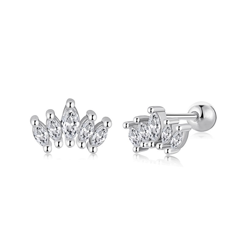 925 Sterling Silver Clear CZ Marque Earrings