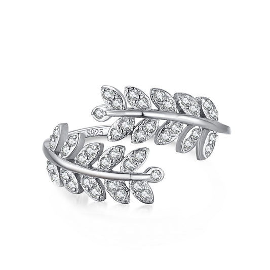 CZ Feather Motive Adjustable Ring