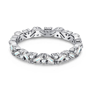 925 Sterling Silver Round and Baguette CZ Band