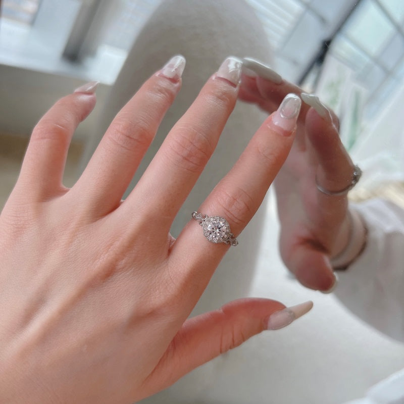 Clear CZ Halo Round Ring