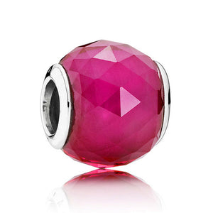 925 Sterling Silver Geometric Cherise Pink Facet Bead Charm