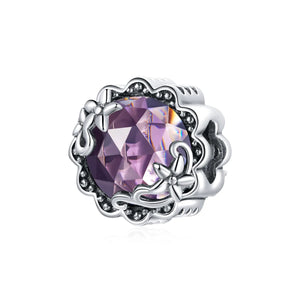 925 Sterling Silver Purple Murano Flower Charm