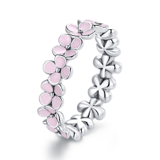 Pink Enamel Daisy Ring