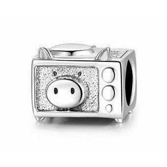 925 Sterling Silver Pig Tv Bead Charm