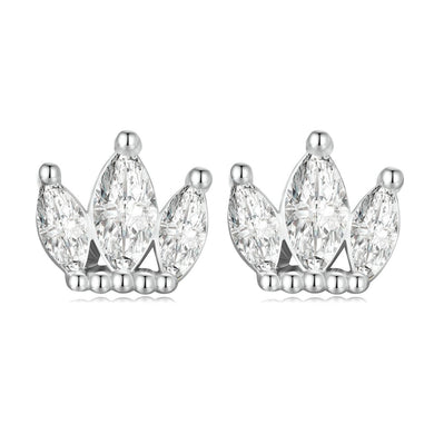 925 Sterling Silver Small Cz Crown Screw On Stud Earring
