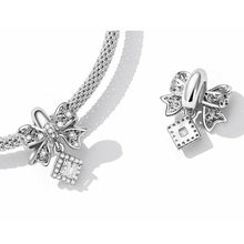 Load image into Gallery viewer, 925 Sterling Silver CZ Dainty Lace Bow Bead Charm
