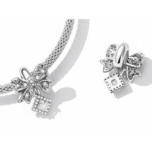 925 Sterling Silver CZ Dainty Lace Bow Bead Charm