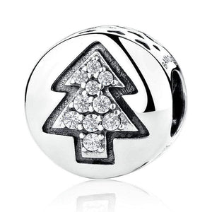 925 Sterling Silver Sparkling CZ Christmas Tree Bead Charm