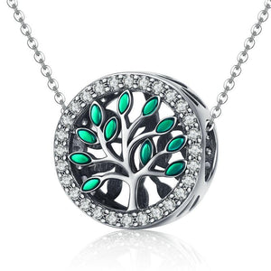 925 Sterling Silver Green CZ Tree of Life Bead Charm