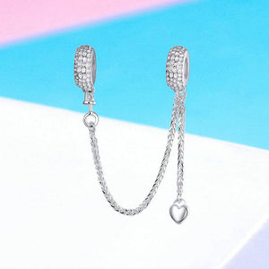 925 Sterling Silver Dangle Heart SILICONE Safety Chain