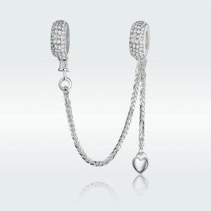 925 Sterling Silver Dangle Heart SILICONE Safety Chain