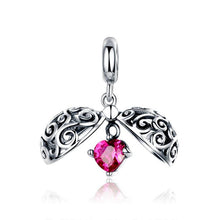 Load image into Gallery viewer, 925 Sterling Silver openwork Hidden Red CZ Heart Dangle Charm