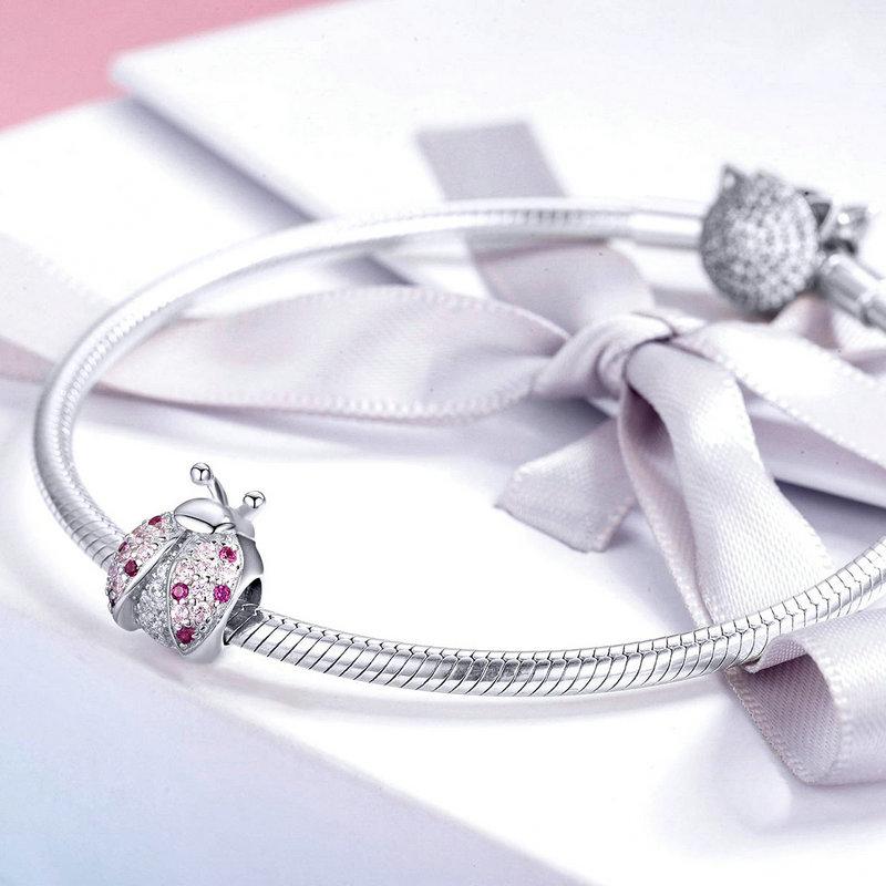 Pink CZ Ladybug Bead Charm