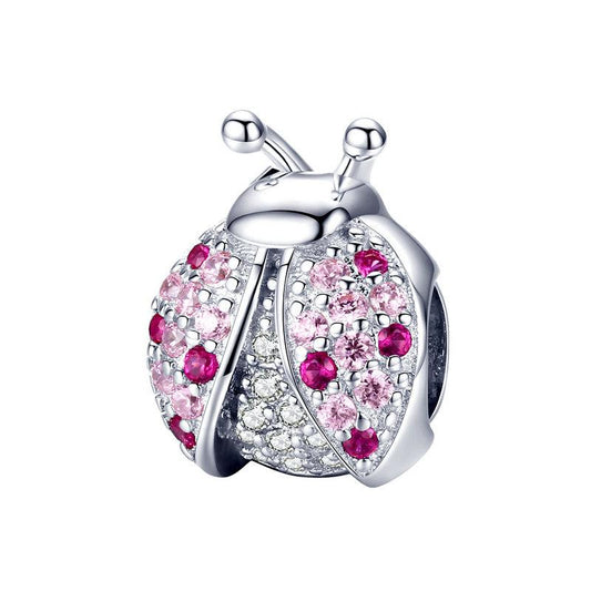 Pink CZ Ladybug Bead Charm