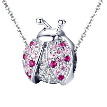Pink CZ Ladybug Bead Charm