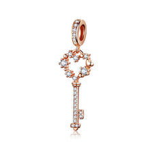 Load image into Gallery viewer, Rose Gold CZ Clear Key Dangle Charm